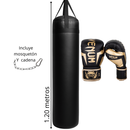 Kit - Saco de Boxeo 1.20 metros tipo cuero + 1 par de Guantes de Boxeo