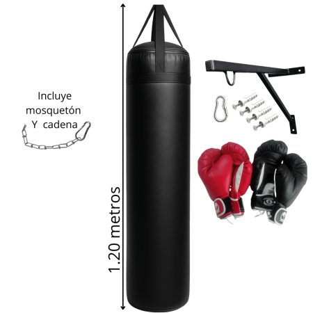 Kit - Saco de Boxeo 1.20 metros tipo cuero + 2 Pares de Guantes de Boxeo amateur + soporte