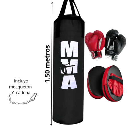 Saco de Boxeo 1.50 m + 2 Pares de Guantes + Manoplas de Entrenamiento