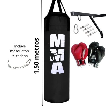 Kit de Boxeo: Saco 1.50 m + Guantes de Boxeo + Soporte para Colgar
